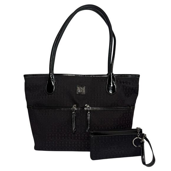Giani Bernini Black Tote Shoulder Bag w/ Matching Mini Pouch Logo Pattern - Picture 2 of 11
